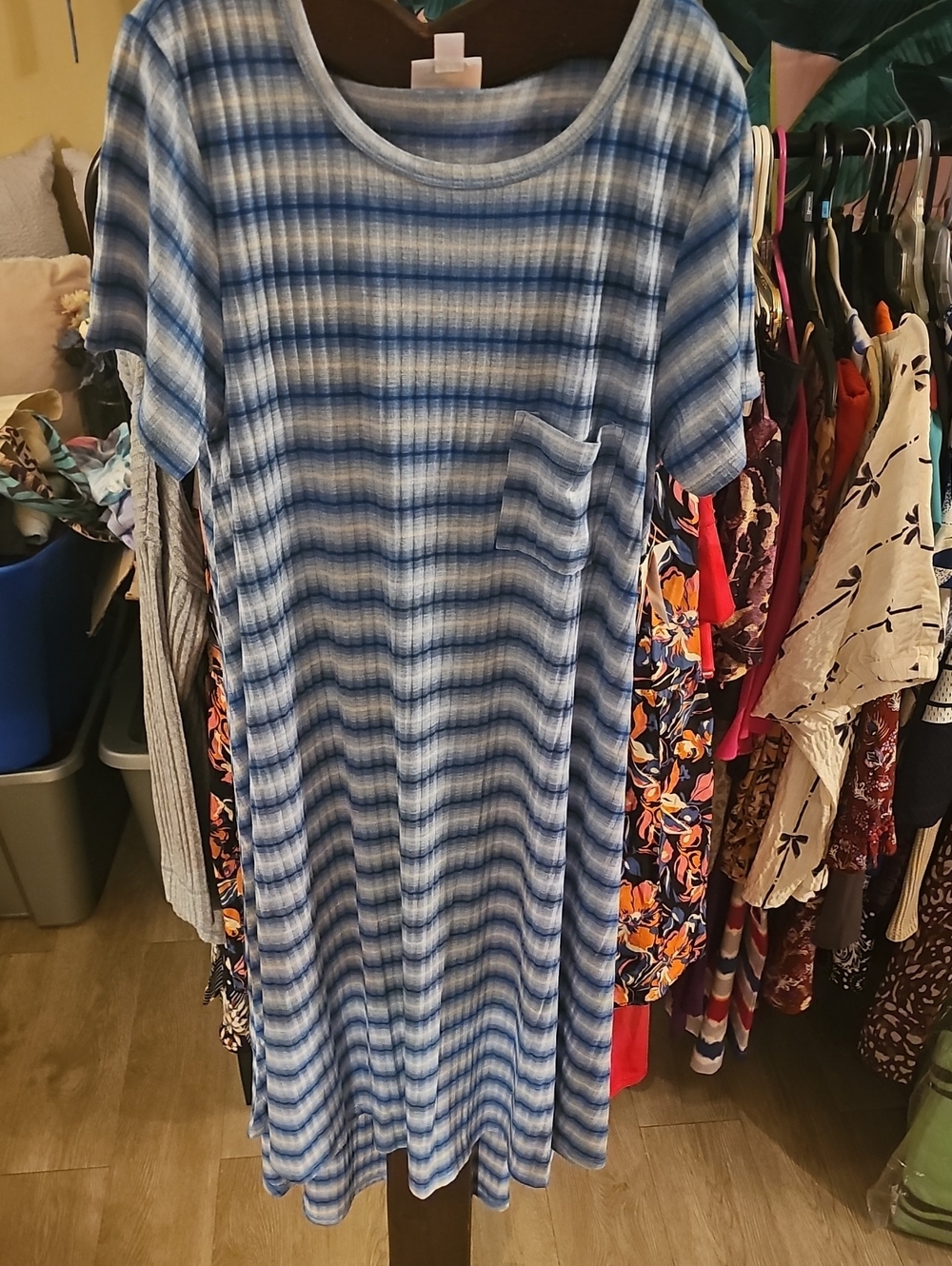 LuLaRoe Sky Blue and White Striped Knit Dress